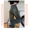 Pleated Wide-Leg High-Waist Gray Jeans for Women - Retro & Nostalgic Autumn Wear