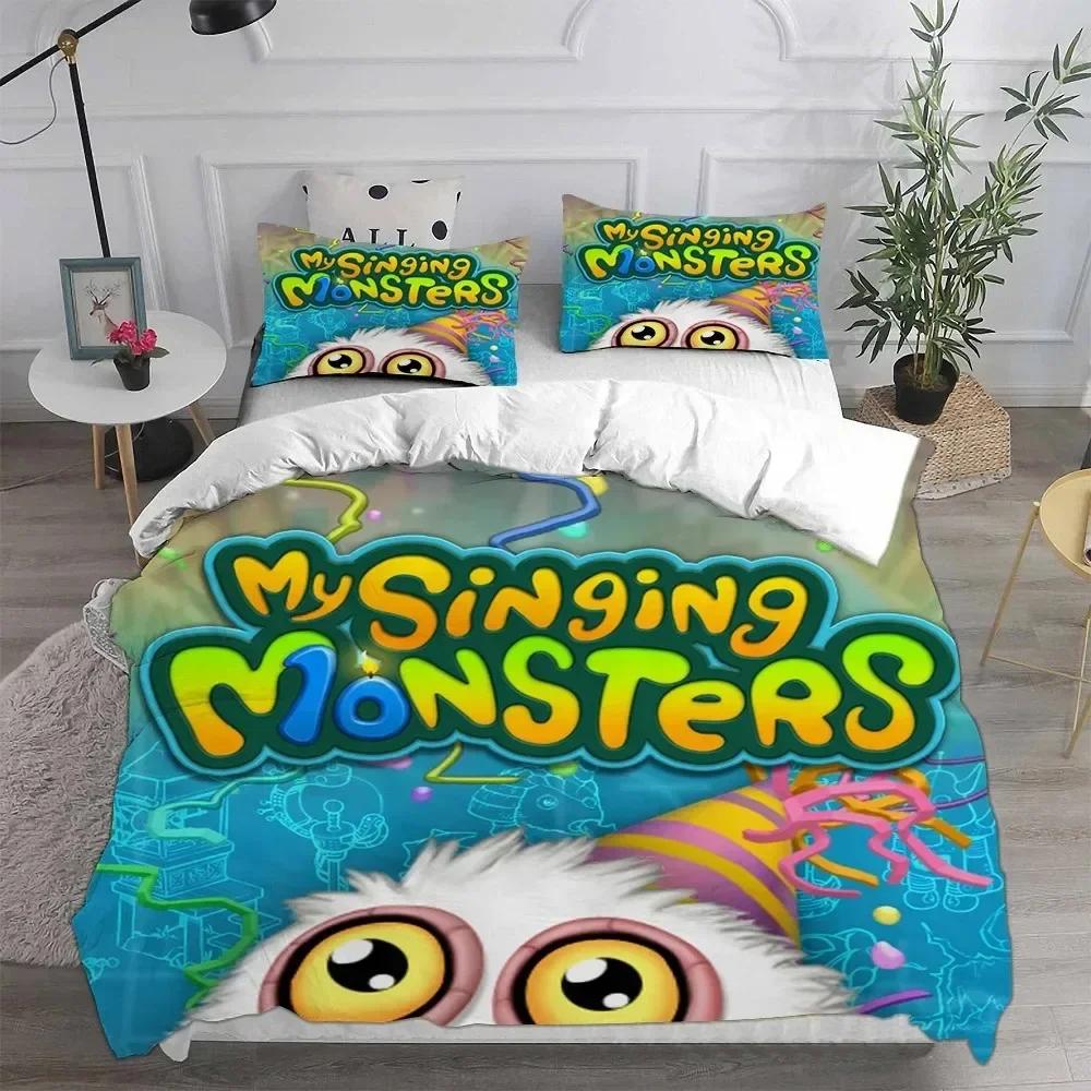 Anime My Singing Monsters Video Game Cartoon Printed Bed Set Duvet Cover Pillowcase Bedding Set Bed Linen Sheet Quilt Full Size