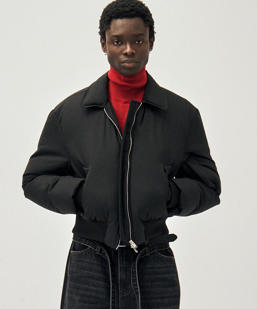 Noirer Padded Wool Crop Blouson (Black)