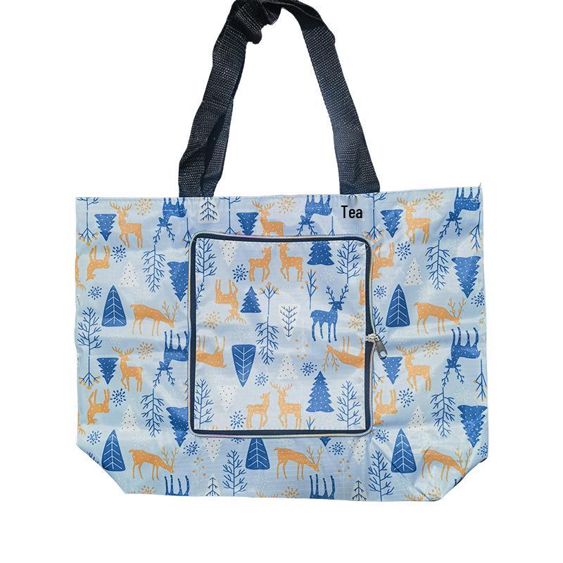 Collapsible Oxford Fabric Shopping Bag with Wheels - Compact Trolley Handbag for Travel