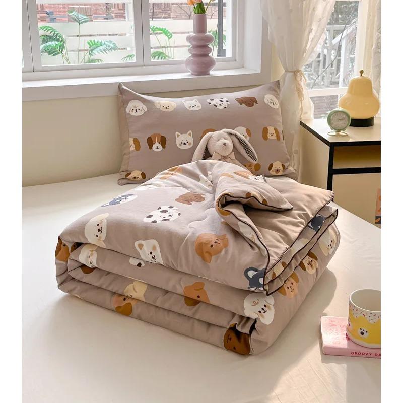 Cute Cartoon Printed Thin Quilt Kids Students Summer Double Yarn Soybean Air Conditioning Comforter Lightweight Cooling Blankets