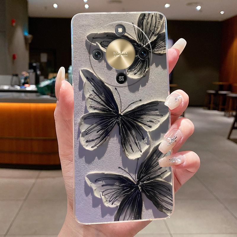 For Honor Magic 8 Lite Case Pretty Flower Butterfly Silicone Clear Back Cover Soft TPU Phone Case for Honor Magic8 Lite 5G Funda