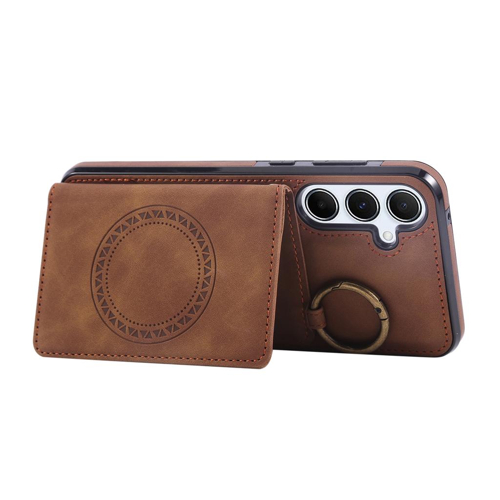 For Samsung Galaxy S25+/S24+ Case Card Holder Kickstand Leather + TPU Phone Cover with Ring Holder