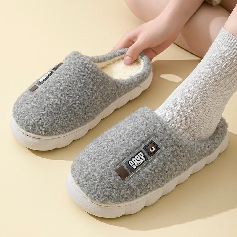 Cotton slippers women's winter new velvet warm cotton drag couple cotton shoes bag head cotton slippers silent shoes