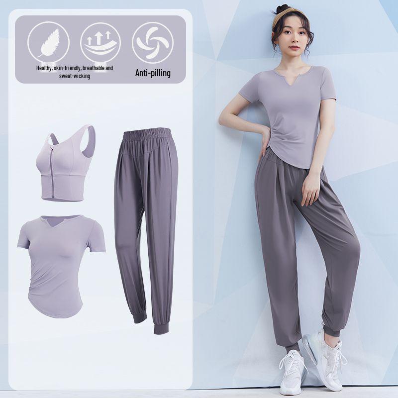 Women's Spring/Summer Yoga Suit Set - Short Sleeve Activewear for Outdoor Runs, Pilates, and Fitness Training