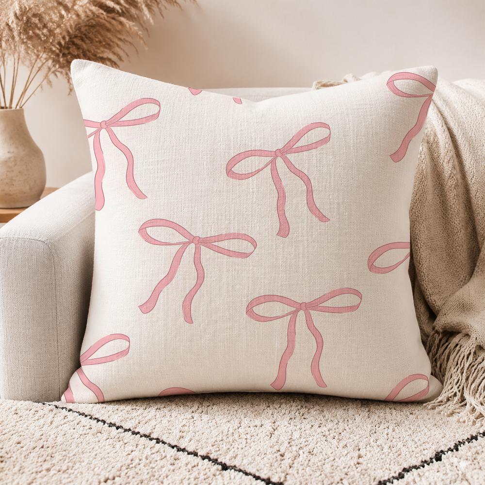 P Pink Bow Cherry Patterns Cushion Cover Linen Doublesided Printed Cushion Cover sofa pillow caseNordic Home Decor