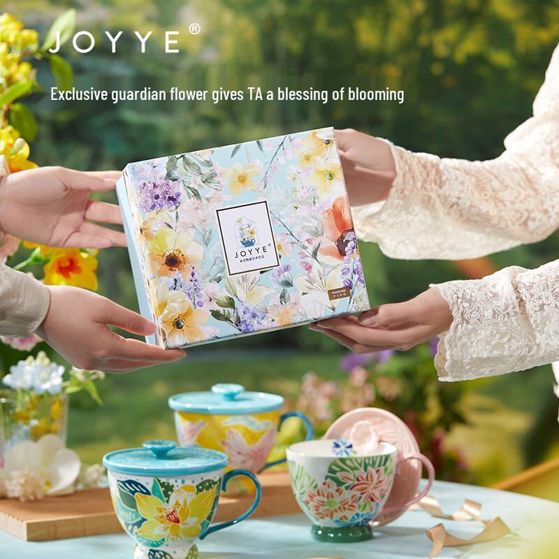JOYYE Hand-Painted Floral Ceramic Mug Set