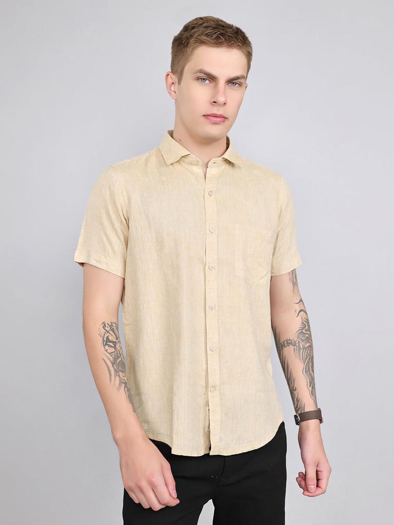 Monte Carlo Men Regular Fit Beige Shirt