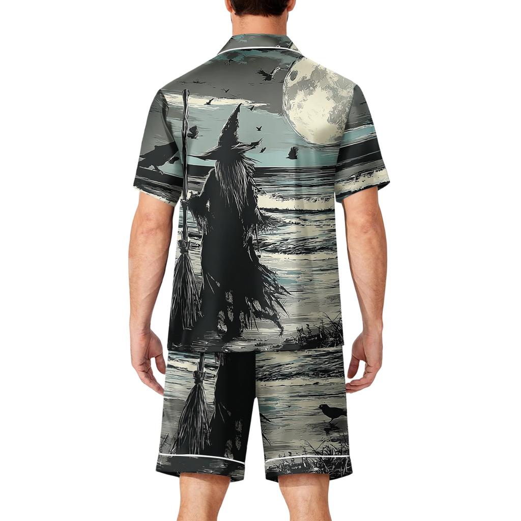 Men's Short Sleeve Pajama Set Button Down Shirt with Curved Hem and Matching Shorts Soft Casual Lounge Sleepwear S To XXXXL
