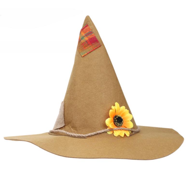 Felt Witch Hat Orgy Halloween Sunflower Hemp Rope Patch Felt Hat Witch Pointed Horn Hat Rice Straw Hat