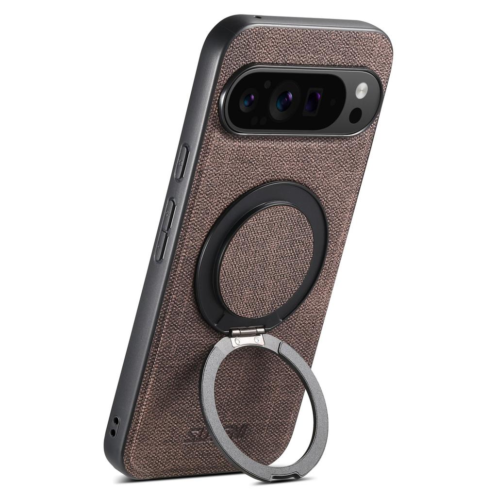 SUTENI G3 For Google Pixel 10 Pro XL Magnetic Case Rotating Ring Kickstand Jeans Texture PU TPU Phone Back Cover