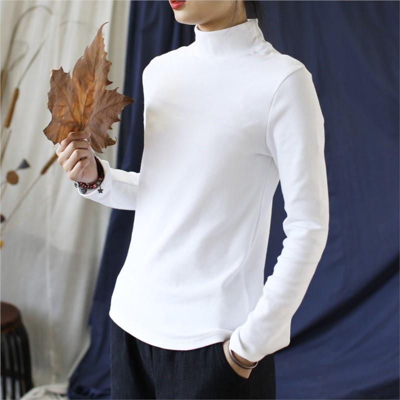 Johnature Dámská ležérní bavlněná trička jednobarevná s dlouhým rukávem, měkká, hřejivá, podzimní, teplé oblečení, podzimní dámská trička