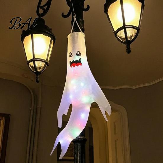 Festival Party Supplies 47 Inch Halloween Hanging Ghost Windsock with LED Lights, Luminous Flying Ghosts Knitted Fabric Flag Wind Socks for