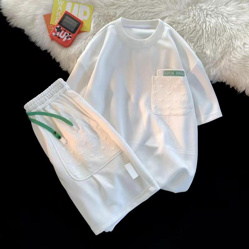 

2024 Summer New Men s Hong Kong Style Leisure Fashion Set Thin Loose Breathable Short Sleeve Shorts Sports Set Two Piece Set S
