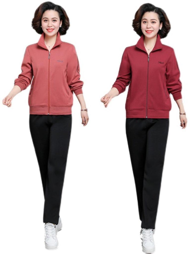 Mom's Sportswear: Loose Straight Leg Suit - Plus Size Spring/Autumn Women's Jacket for Square Dance Team.