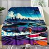 Miami Retro Sports Car Neon Scenery Fleece Printed Flannel Blanket, Warm Soft Throw Sofa Bed Blanket