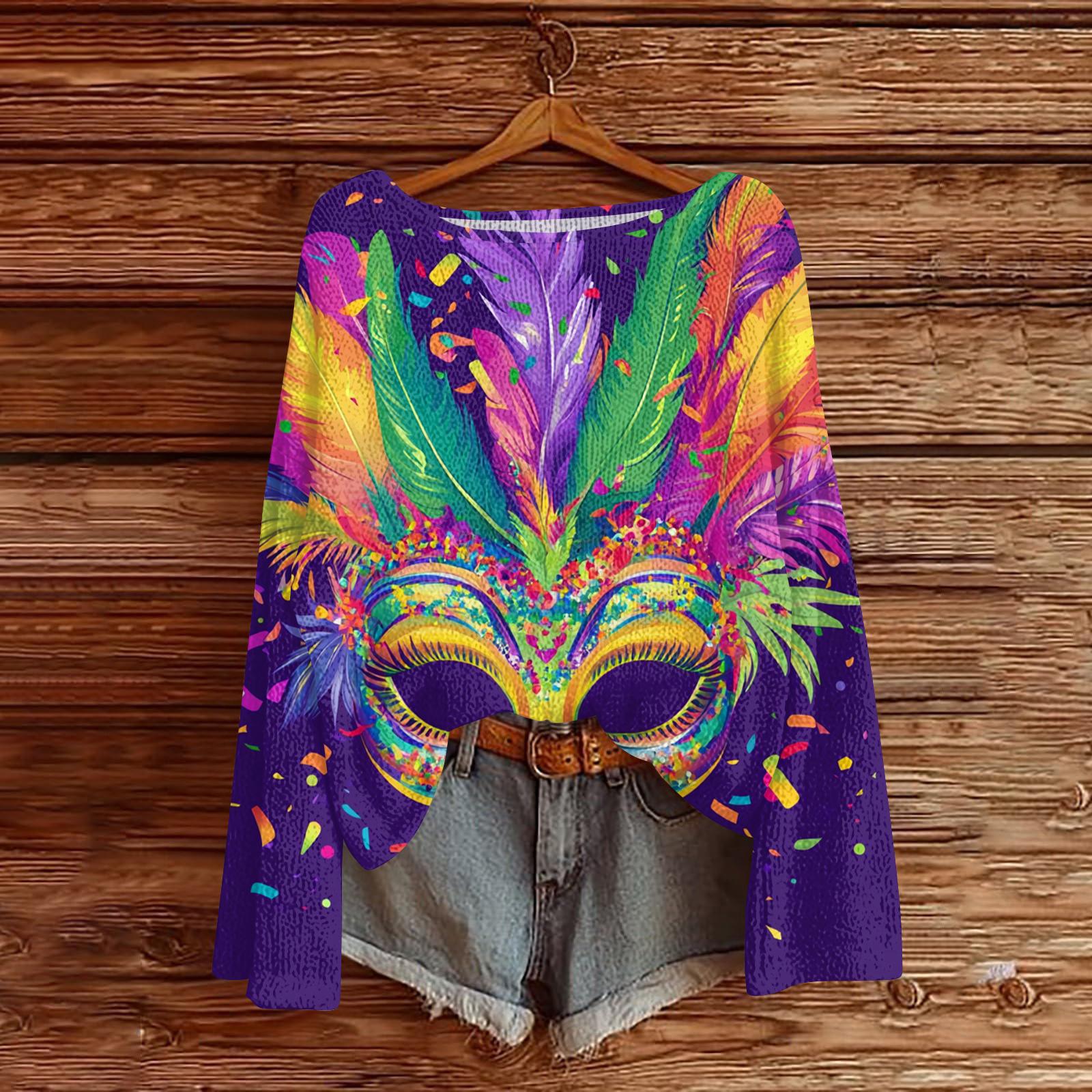 

Женский повседневный модный топ с круглым вырезом, с карнавальным принтом, с длинным рукавом, вязаный пуловер L