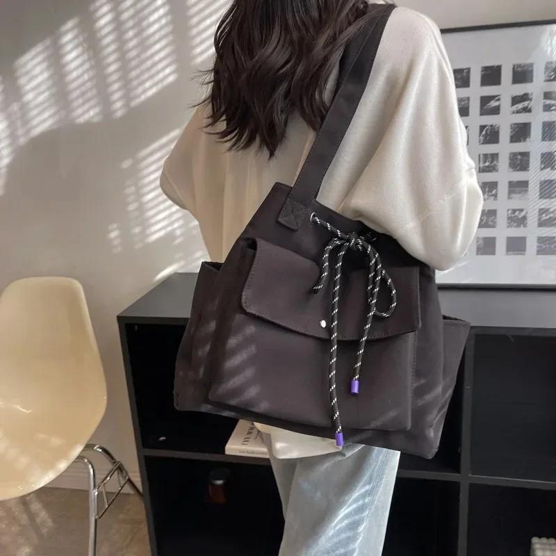 Large Capacity Canvas Tote Bag for Women's New Commuter Versatile College Student Class Shoulder Bag
