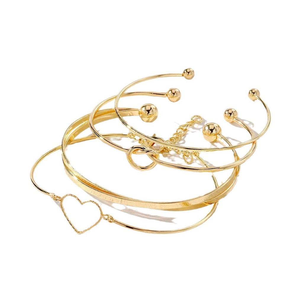 4pcs/set Vintage Alloy Bracelets Set Men's Fashion Woven Twist Texture Bangles for Women Golden Fashion Zircon Streetwear Gifts