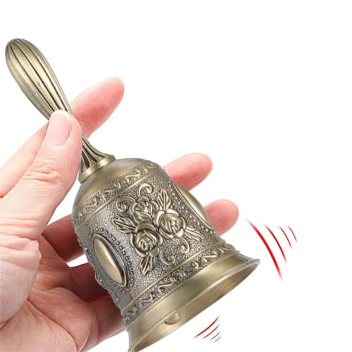 Cluoling Hand Bell, Table Bell, Dinner Bell, Retro Style, Metal, Hand-Mounted Bell, Restaurant Supplies, Festival Supplies, Percussion Instrument, Cal