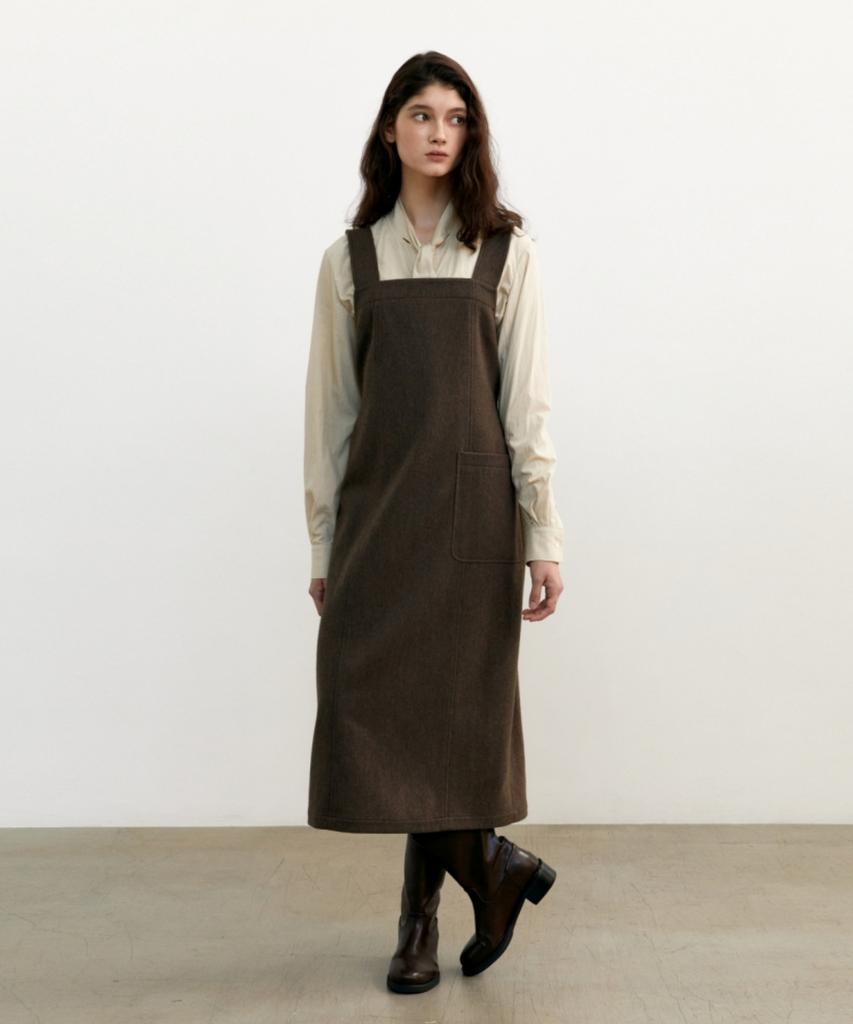 Anout Wool Suspender Dress - Brown