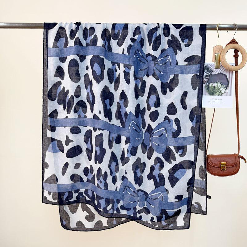 New leopard print bow fashion long scarf scarf women's versatile high-end thin shawl outside
