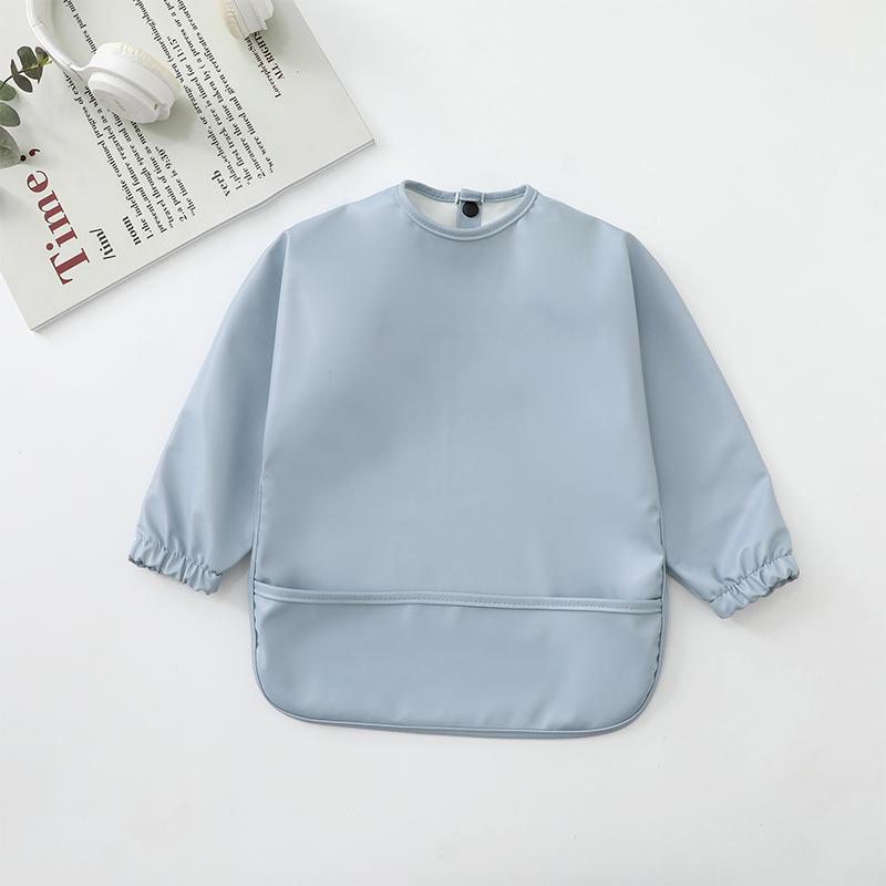 Solid Color Baby Bibs with Long Sleeves Waterproof Children's Feeding Apron Bib for Boys Girls Easy Clean Toddler Art Smocks