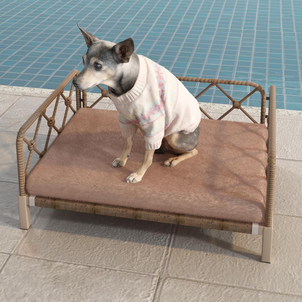 Wicker Pet Bed Rattan Dog Sofa Bed Outdoor Indoor Water Resistant коричневый