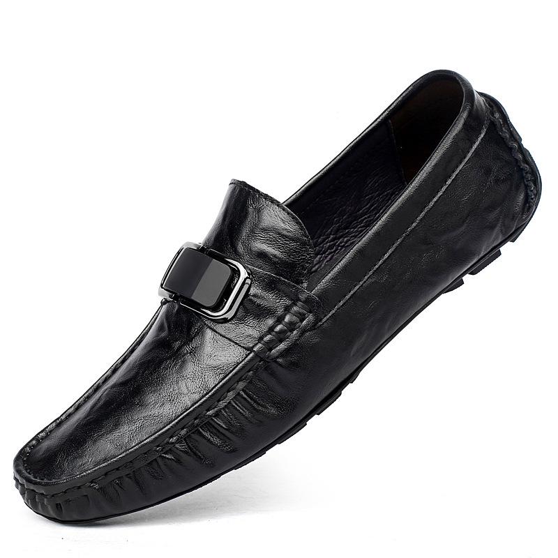 Handmade Slip-On Leather Loafers for Men: British Embossed Cowhide with Crocodile Pattern, Business Casual Driving Moccasins. 36 чёрный