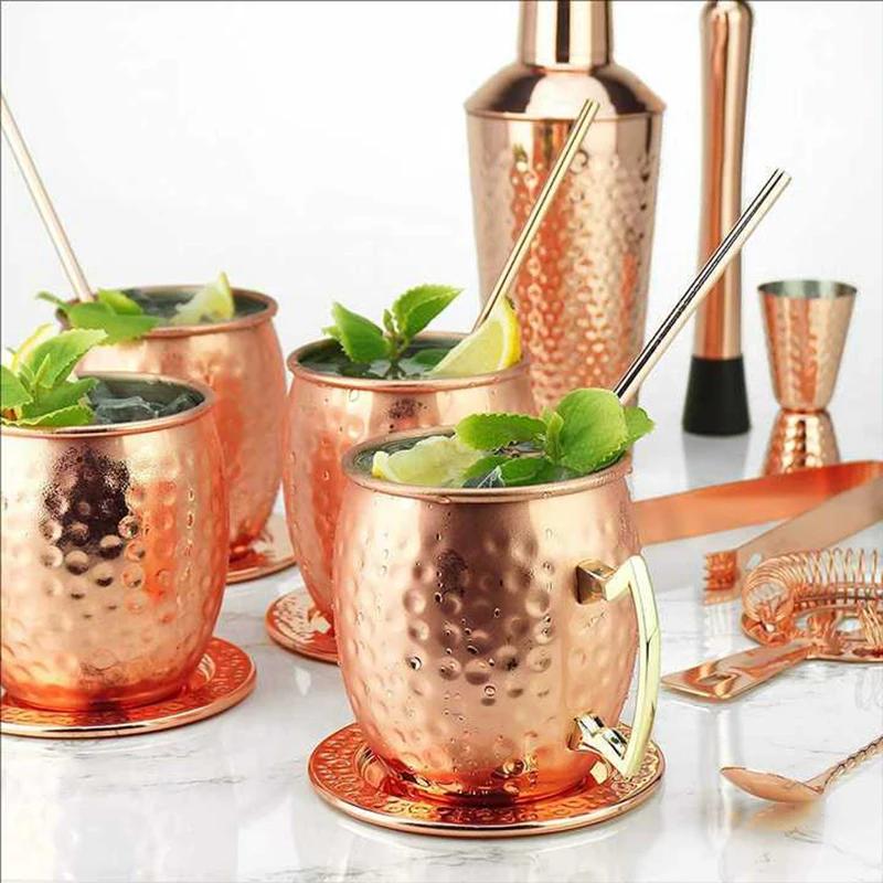 Cocktail Wine Cup 550ML Moscow Mule Mug Stainless Steel Hammered Copper Plated Beer Cup Coffee Bar Tools Drinkware for Ramadan