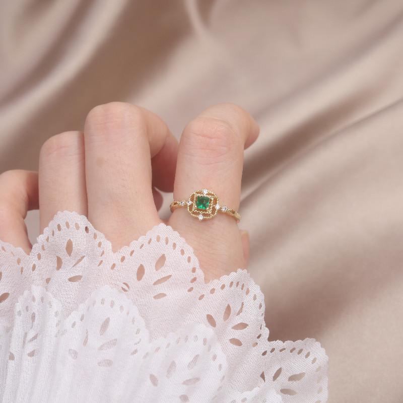Design Fashion Jewelry 14K Real Gold Plating Simple Emerald Square Zircon Ring Elegant Women's Daily Work Accessories