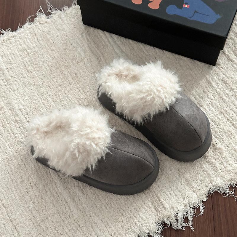 Versatile outer wear splicing plush integrated slippers fashionable thick-bottomed cotton slippers women's autumn and winter new models