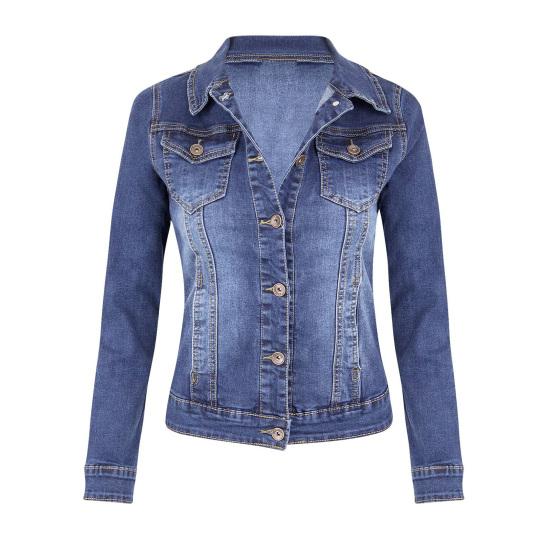 Dámská džínová bunda retro jednořadá slim fit límec dlouhé rukávy jednobarevné kapsy s klopou dámský kabát bunda na dojíždění