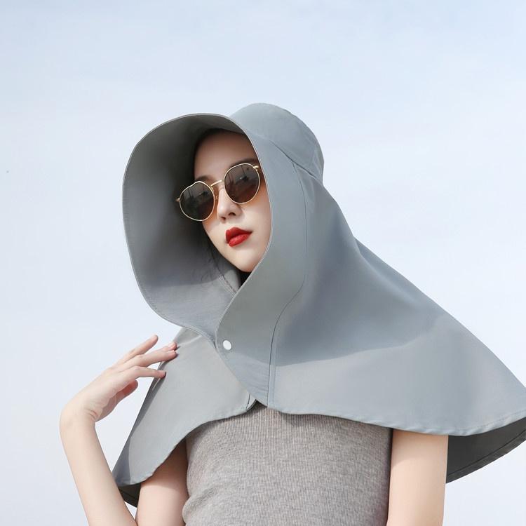 Portable Neck Guard Shawl Sun Hat Face-covering Fisherman Hat with Snap Button Sunscreen Surprise Gift for Girlfriend