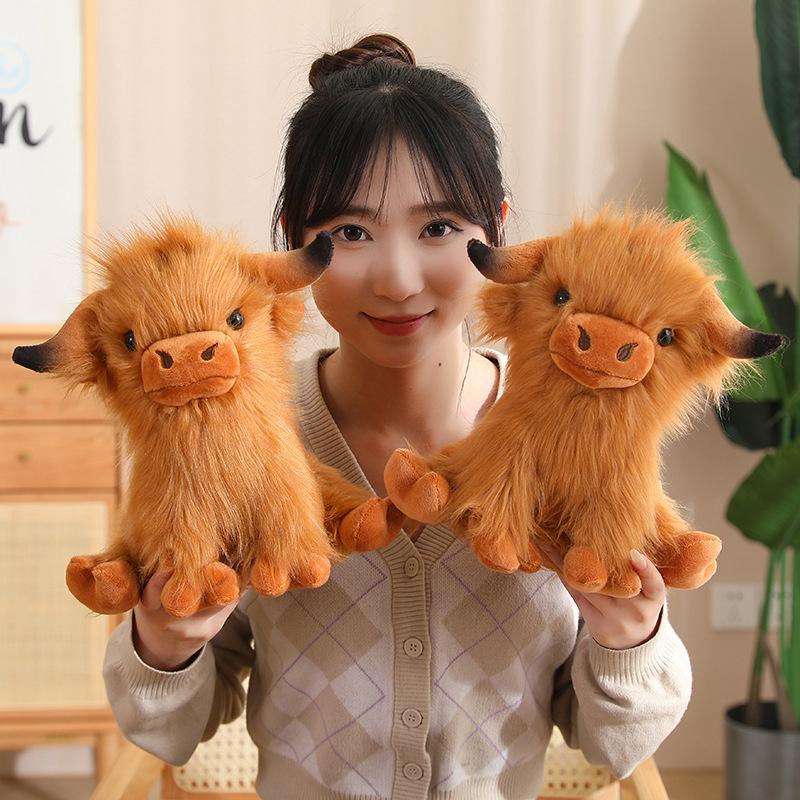 27cm New Simulation Scotland Highland Cow Animal Plush Doll Soft Stuffed Cartoon Highland Cow Plushie Gift for Kids Boys Girls