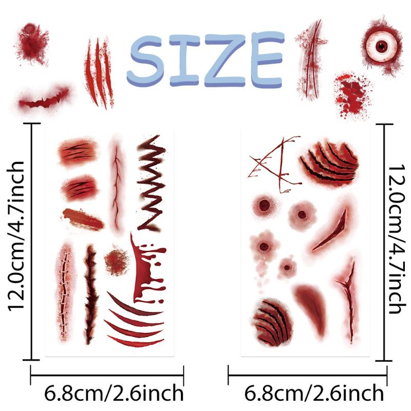 10 Sheets 3D Realistic Scar Tattoos Waterproof Fake Bloody Wound Stickers For Halloween Cosplay Face Body Makeup Adults