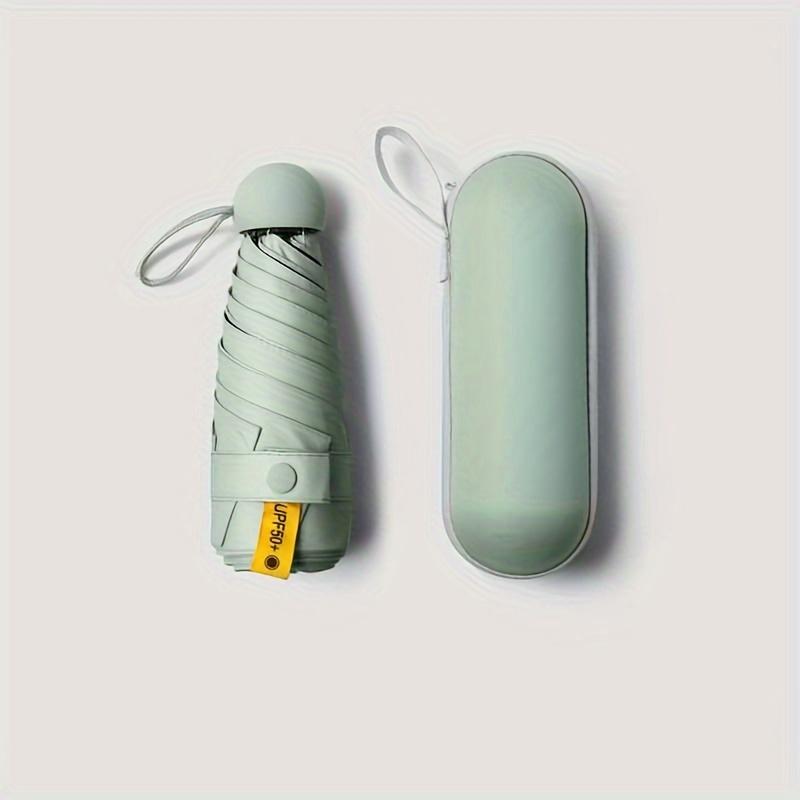 1Pc Solid Color Mini Folding Umbrella, with Simple Storage Box, Casual and Lightweight Portable 6-rib Umbrella, Suitable for Rainy/sunny