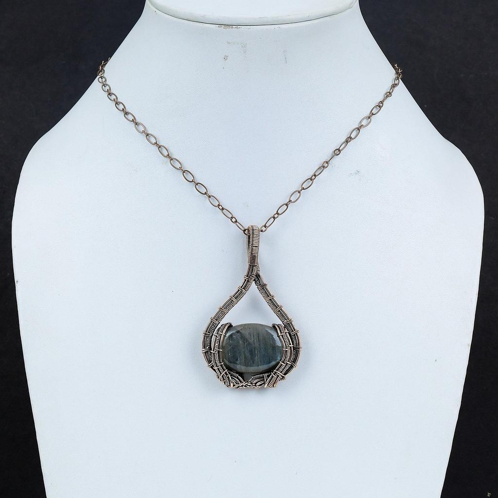 Labradorit Anhänger Kupferdraht umwickelt Edelstein Schmuck Handgefertigt Kupferanhänger Einzigartiges Design Schmuck Drahtumwickelter Anhänger Geschenke für Mutter