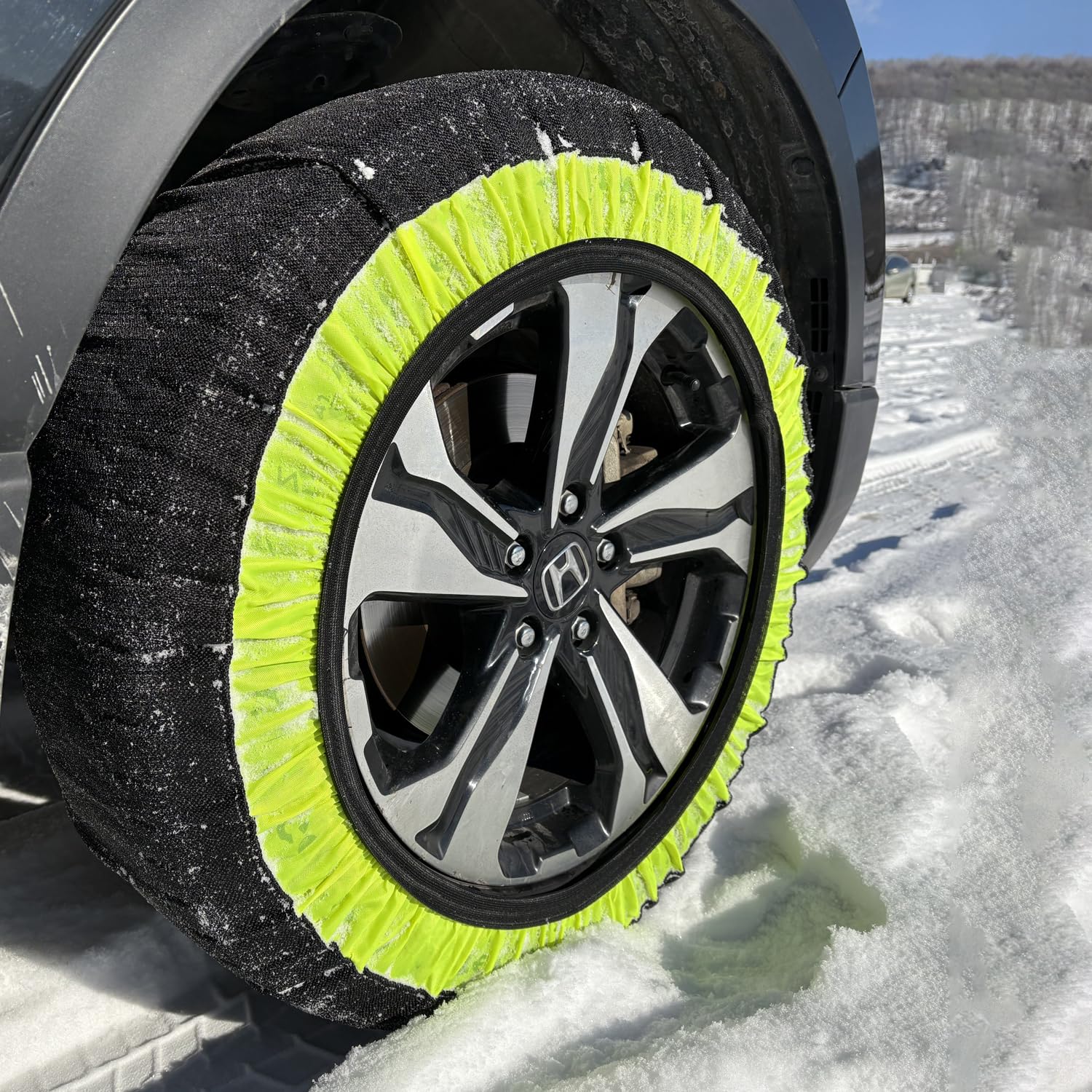 

Morning & Young Shop Non-Metallic Tire Chains, Fabric, Black-Green XS, Snow Chain, Easy Installation, XS