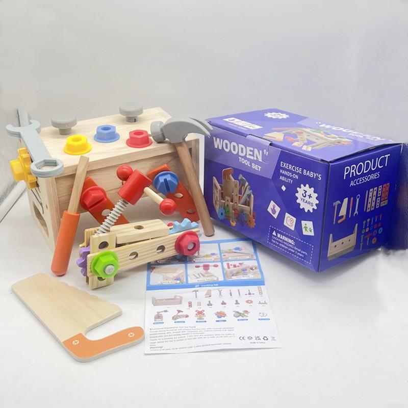 Wooden children's portable toolbox playing house kindergarten baby simulation early education screw mother repair box toy