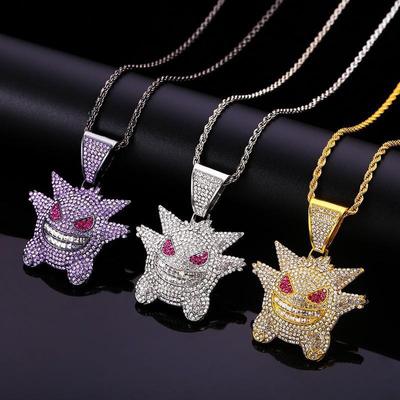 European & American Hip-Hop Necklace: Gengar Cartoon Pendant with Purple Zircon