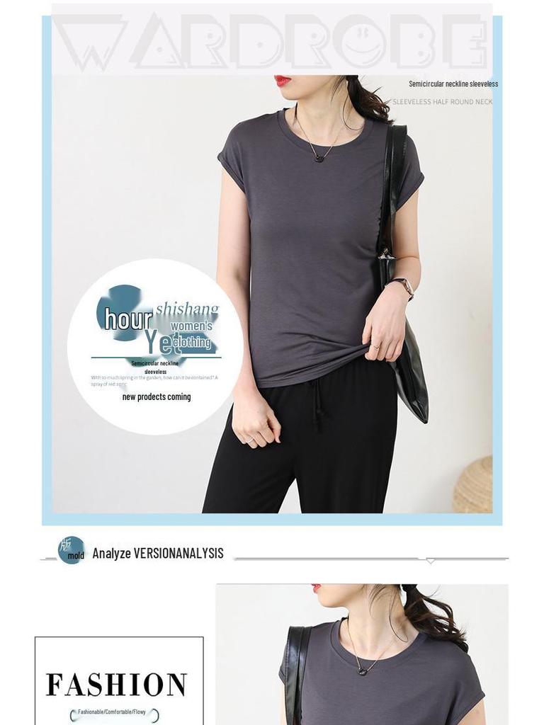 Women's Modal Sleeveless Loose Plus Size Round Neck Summer Top
