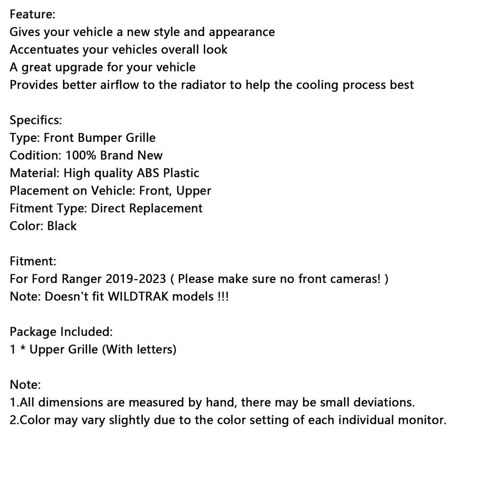 Przedni Zderzak Styl Raptor Grill Kratka Pasuje Ford Ranger 2019-2023 Czarny