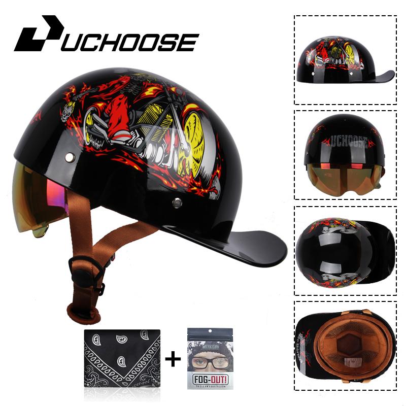 Uchoose Baseballová čepice Helma Motocykl Vintage Retro Helmy Summer Open Face Scooter Cruiser Chopper Gangster DS Muži Ženy Kid
