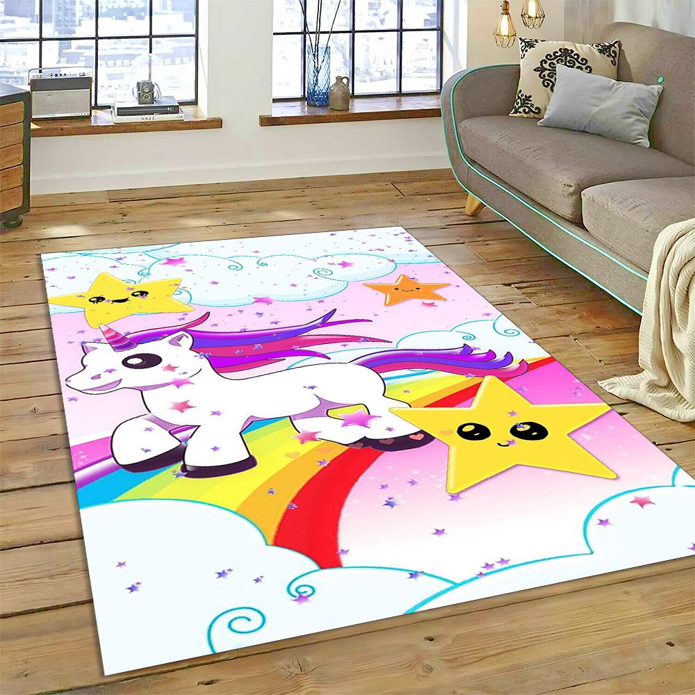 Koberec 3D roztomilý jednorožec kreslený zvířecí koberec pro domácí obývací pokoj Ložnice Pohovka Rohožka Dekor, dětský koutek Koberec Protiskluzová podložka na podlahu