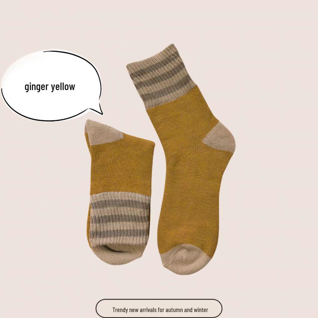 Damen Verdickte Gestreifte Mid-Calf Socken: Fleecegefütterter Frottee für Wärme, Herbst- & Winter-Retro-Woll-Design