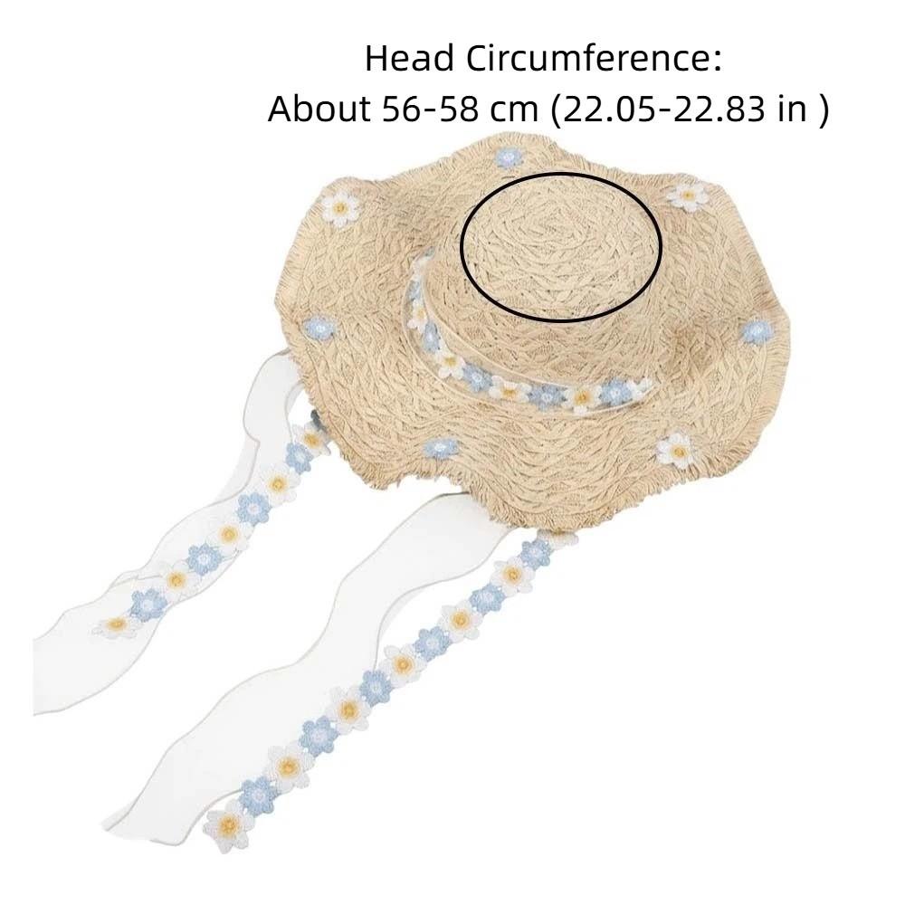 Breathable Vacation Beach Cap with Garland with Lace Big Brimmed Straw Hat Sombrero Sunshade Topi Woven Sun Cap