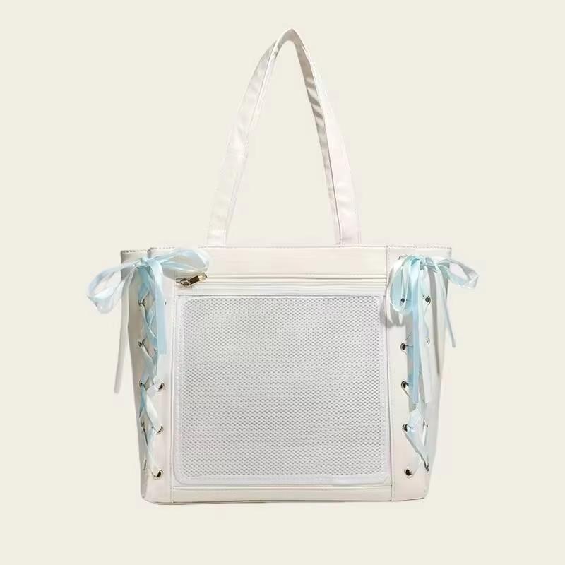 Japanese Sweet Women Ribbon Ita Bag Fashion Large Capacity Tote Bag Aesthetic Shoulder Bag Cute Lolita Girl Transparent Handbags