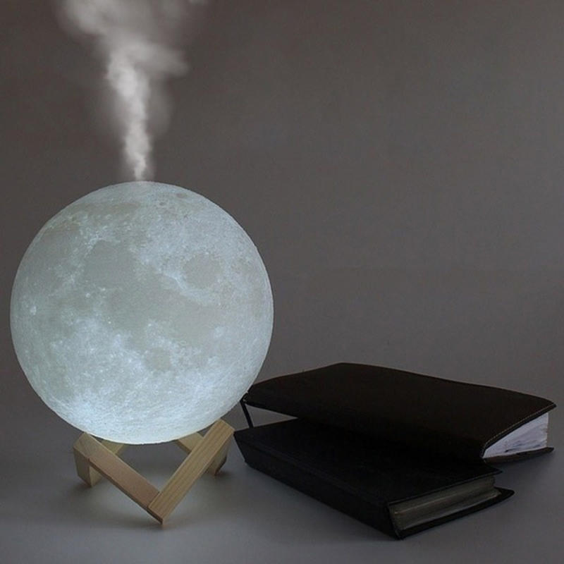 Moon Lamp Humidifier - Aromatherapy Diffuser LED Diffuser Moon Lamp with Cool Mist Humidifier Adjustable Brightness and Mist Mode
