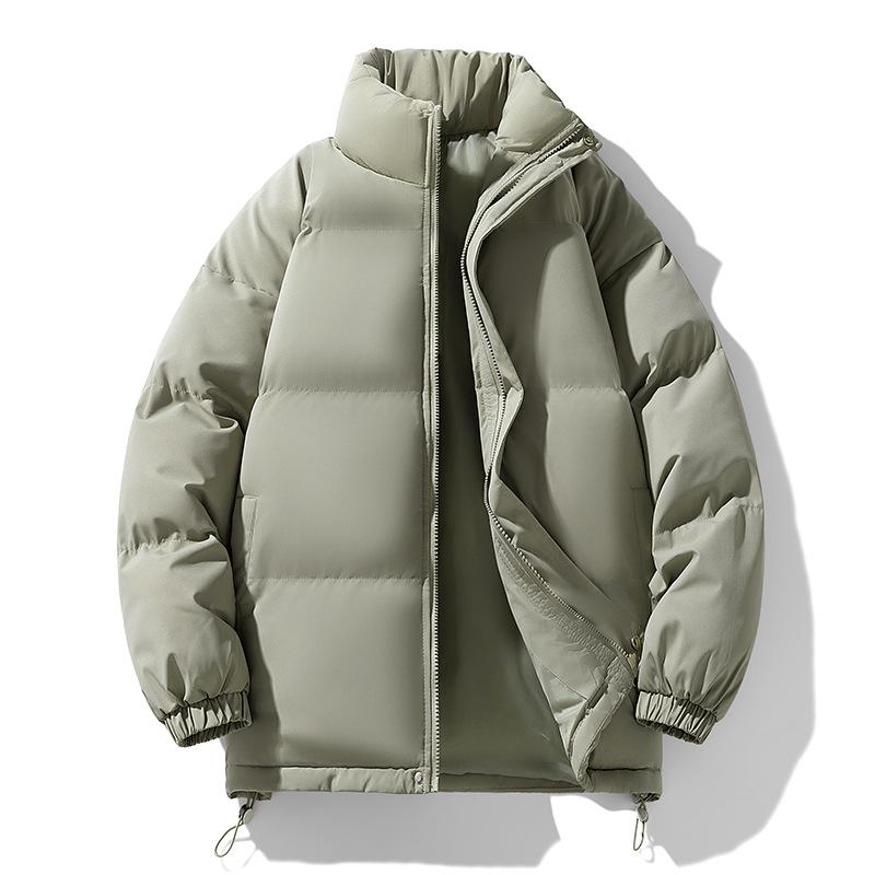 Men's Trendy Winter Down Coat: Loose, Thick Cotton-Padded Stand-Up Collar Jacket, Solid Color, Versatile Outerwear for Couples